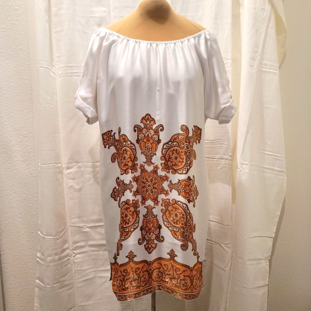 MICHEAL Micheal Kors Wht/peach/olive green Shift dress Sz Large
